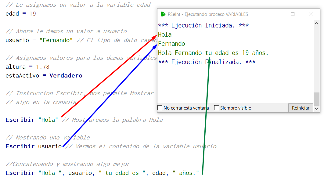 Instruccion Escribir y operador de concatenacion